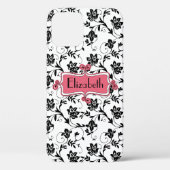 Gepersonaliseerde roze zwarte damast Case-Mate iPhone case (Achterkant)