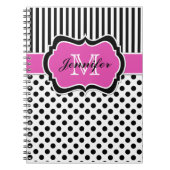 Gepersonaliseerde roze zwarte witte striped pooldo notitieboek (Voorkant)