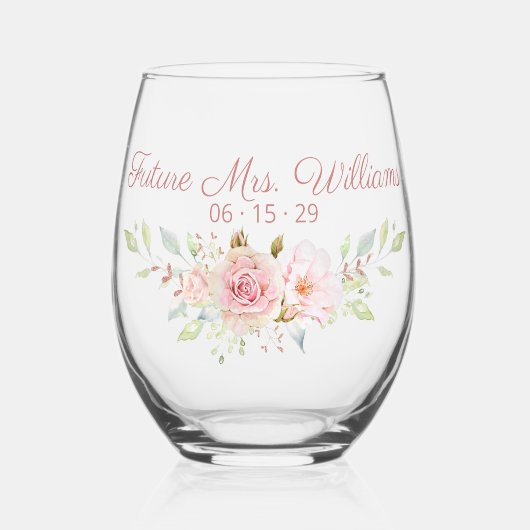 Gepersonaliseerde Rozen Bruids Drinkware Set Wijnglas Zonder Voet (Voorkant)