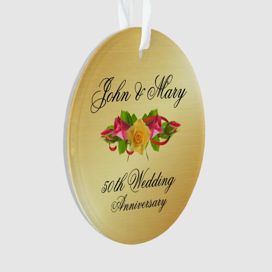 Gepersonaliseerde Rozen & gouden 50e bruiloft Jubi Ornament (voorkant)