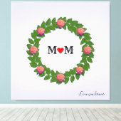 Gepersonaliseerde Rozen op Laurel Wreath Canvas Afdruk (Insitu (Houten vloer))