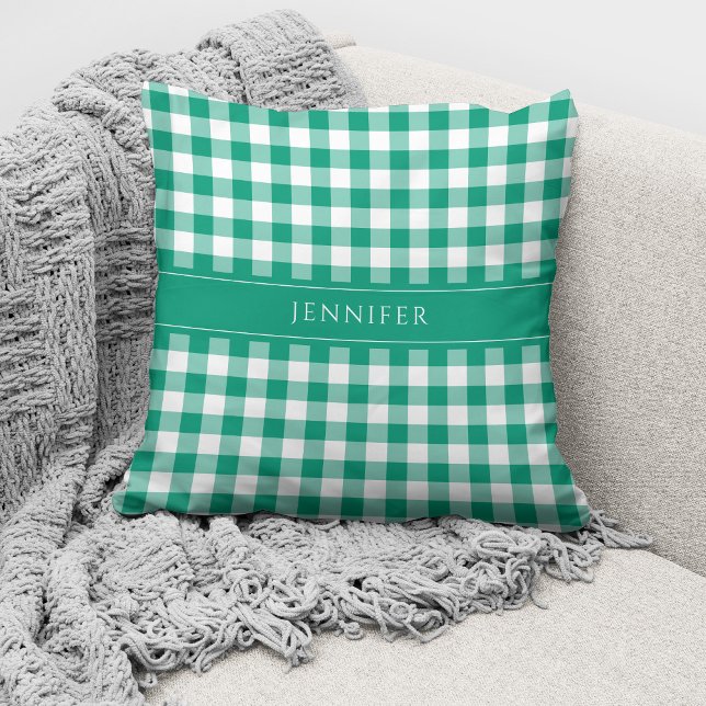 Gepersonaliseerde Rustic Green Plaid Gingham Kussen (Creator heeft geüpload)