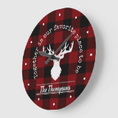 Gepersonaliseerde Rustic Red en Black Buffalo Plai Grote Klok (Hoek)