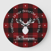 Gepersonaliseerde Rustic Red en Black Buffalo Plai Grote Klok (Voorkant)