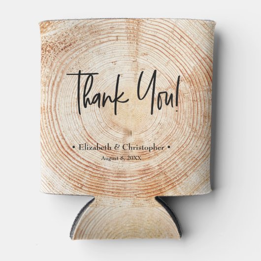 Gepersonaliseerde Rustic Wood Disk Dank u Weddensc Blikjeskoeler (Voorkant)