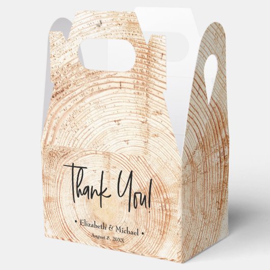 Gepersonaliseerde Rustic Wood Grain Dank u Weddens Bedankdoosjes (Geopend)