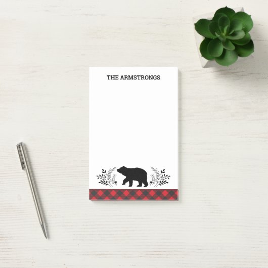 Gepersonaliseerde rustieke Beer Buffalo Plaid Post-it® Notes (Kantoor)
