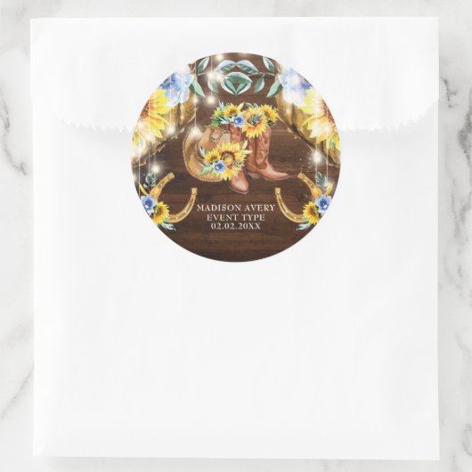 Gepersonaliseerde rustieke bloemenlaarzen String L Ronde Sticker (Tas)