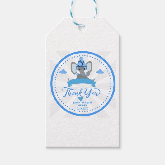 Gepersonaliseerde rustieke Blue Elephant boy Baby  Cadeaulabel (Voorkant)
