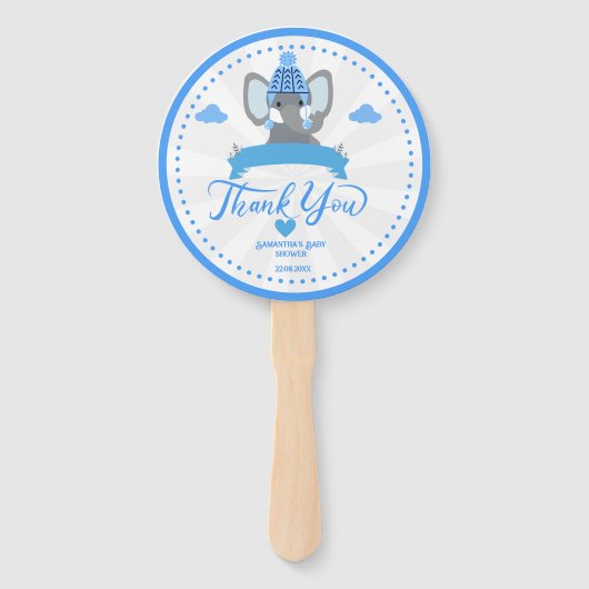 Gepersonaliseerde rustieke Blue Elephant boy Baby  Handwaaier (Voorkant)