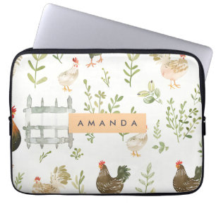 Gepersonaliseerde rustieke boerderij kip en groen laptop sleeve