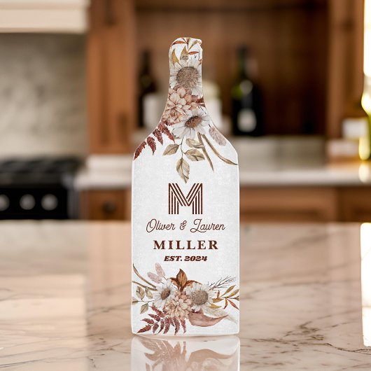 Gepersonaliseerde rustieke Boho Floral Monogram pa Snijplank