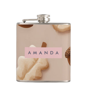 Gepersonaliseerde rustieke eikel & eikenblad patro heupfles