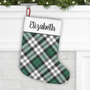 Gepersonaliseerde rustieke groene en zwarte tartan kleine kerstsok