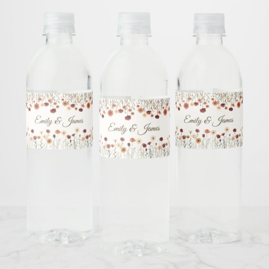 Gepersonaliseerde rustieke Herfst Bloemen Trouwlab Waterfles Etiket (Flessen)
