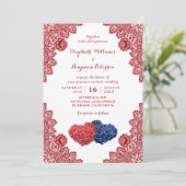 Gepersonaliseerde rustieke marine blauw rood bloem kaart (Staand voorkant)