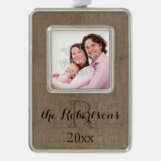 Gepersonaliseerde rustieke Monogram familienaam Fo Verzilverd Kader Ornament (Voorkant)