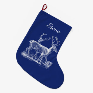 Gepersonaliseerde rustieke rendieren kerst blauw k grote kerstsok