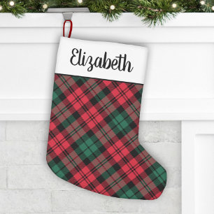 Gepersonaliseerde rustieke rode en groene tartan g kleine kerstsok