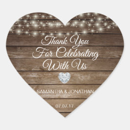 Gepersonaliseerde rustieke string verlichting hout hart sticker