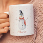 Gepersonaliseerde Rustieke Waterverf Snowman Laat Mok