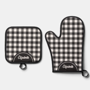 Gepersonaliseerde rustieke zwarte witte buffel Pla Ovenwant & Pannenlap Set