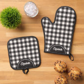 Gepersonaliseerde rustieke zwarte witte buffel Pla Ovenwant & Pannenlap Set (Top down)