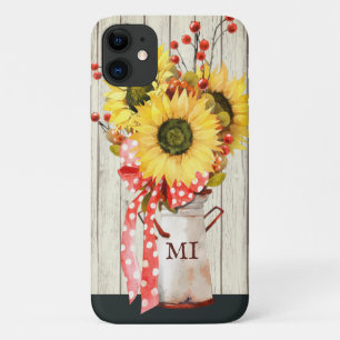 Gepersonaliseerde Rustige Landzonnebloemen op hout iPhone 11 Hoesje