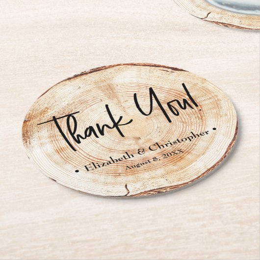 Gepersonaliseerde Rustische Schijf Dank u Wedding Ronde Kartonnen Onderzetter (Gebogen)