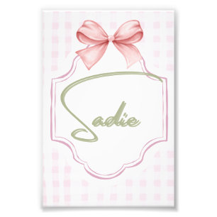 Gepersonaliseerde Sadie Baby Girl Nursery Bow & Gi Foto Afdruk
