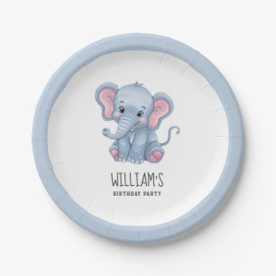 Gepersonaliseerde Safari Dier Olifant Wit Blauw Papieren Bordje