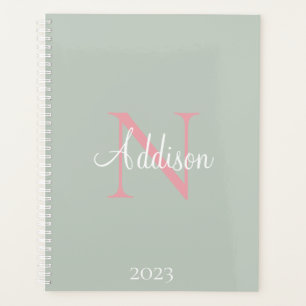 Gepersonaliseerde Sage Green Monogram roze Planner