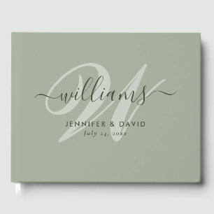 Gepersonaliseerde Sage Green Monogram Weddenschap Gastenboek