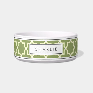Gepersonaliseerde Sage Green & White Star Patroon Voerbakje