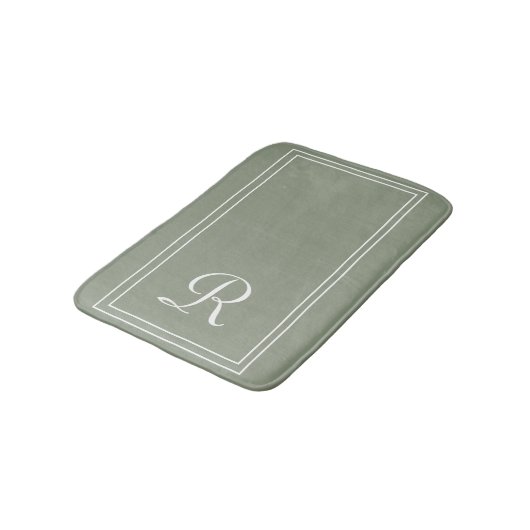 Gepersonaliseerde Sage Groen Wit Gestreept Monogra Badmat (Gekanteld)