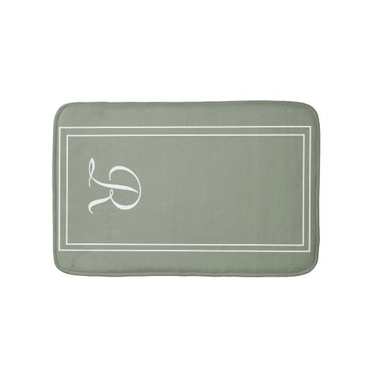 Gepersonaliseerde Sage Groen Wit Gestreept Monogra Badmat (Voorkant)