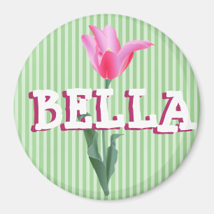 Gepersonaliseerde Sage Groene & Roze Bloem Naam Ma Magneet