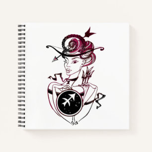 Gepersonaliseerde Sagittarius Art Deco Lady Notitieboek