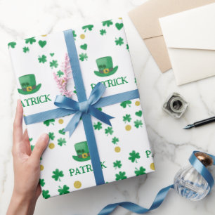 Gepersonaliseerde Saint Patricks Leprechaun Clover Cadeaupapier