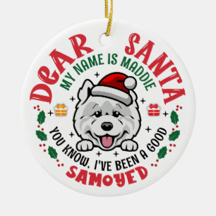 Gepersonaliseerde Samoyed Dog Kerstboom Ronde Keramisch Ornament