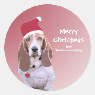 Gepersonaliseerde Santa Basset Hound Stickers