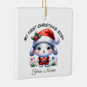 Gepersonaliseerde Santa Bunny Eerste Kerstmis Keramisch Ornament (Rechts)