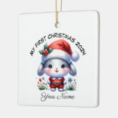 Gepersonaliseerde Santa Bunny Eerste Kerstmis Keramisch Ornament (Links)