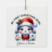 Gepersonaliseerde Santa Bunny Eerste Kerstmis Keramisch Ornament (Achterkant)