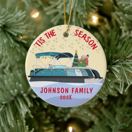 Gepersonaliseerde Santa Christmas Ponton Boat Keramisch Ornament (Boom)