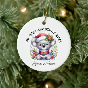 Gepersonaliseerde Santa Koala Beer Eerste Kerstdag Keramisch Ornament