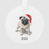 Gepersonaliseerde Santa Pug Acryl Ornament (voorkant)