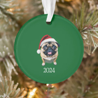 Gepersonaliseerde Santa Pug Ornament