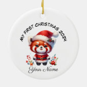 Gepersonaliseerde Santa Red Panda Beer Eerste Kers Keramisch Ornament (Achterkant)