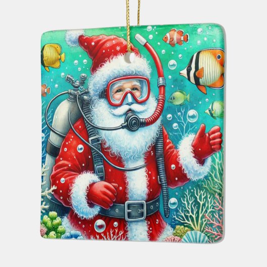 Gepersonaliseerde Santa Scuba Diving Kerstmis Keramisch Ornament (Links)